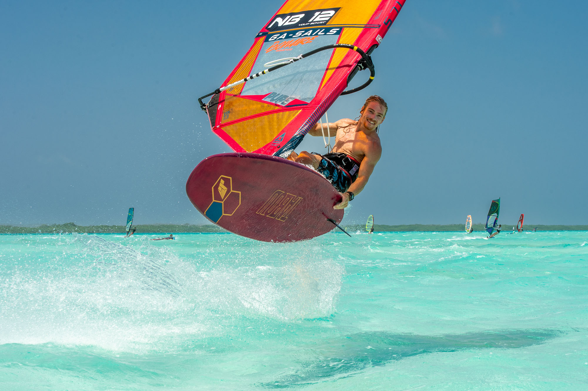 Youp Schmit, pro PWA freestyle windsurfer.<br />
Photo Marc van Swoll